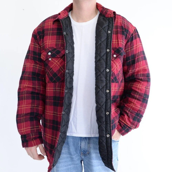 Dickies Red Black Checker Pattern with Thick Lining Button Up Shacket Jack Sz XL - Picture 2 of 14